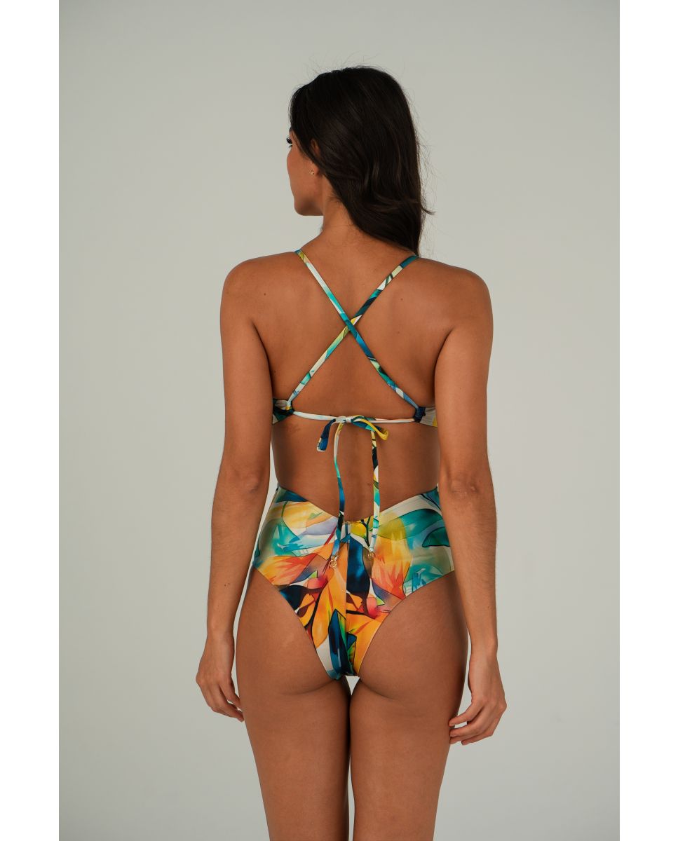 Fato de Banho Brasileiro Estampado com Forro Azul / Amarelo-2