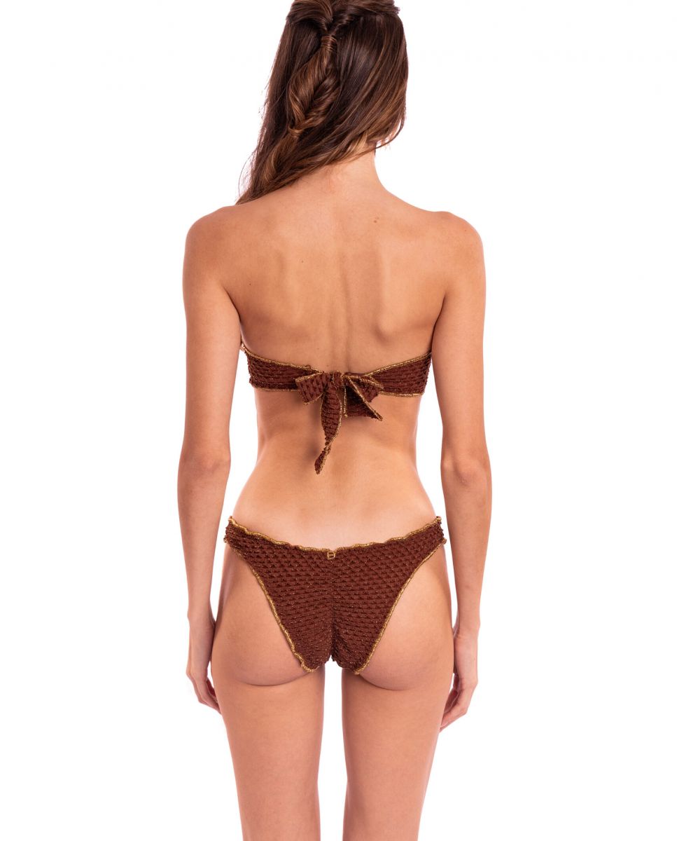 Conjunto de Biquíni com Soutien Bandeau e Gola Brasileira Castanho-2