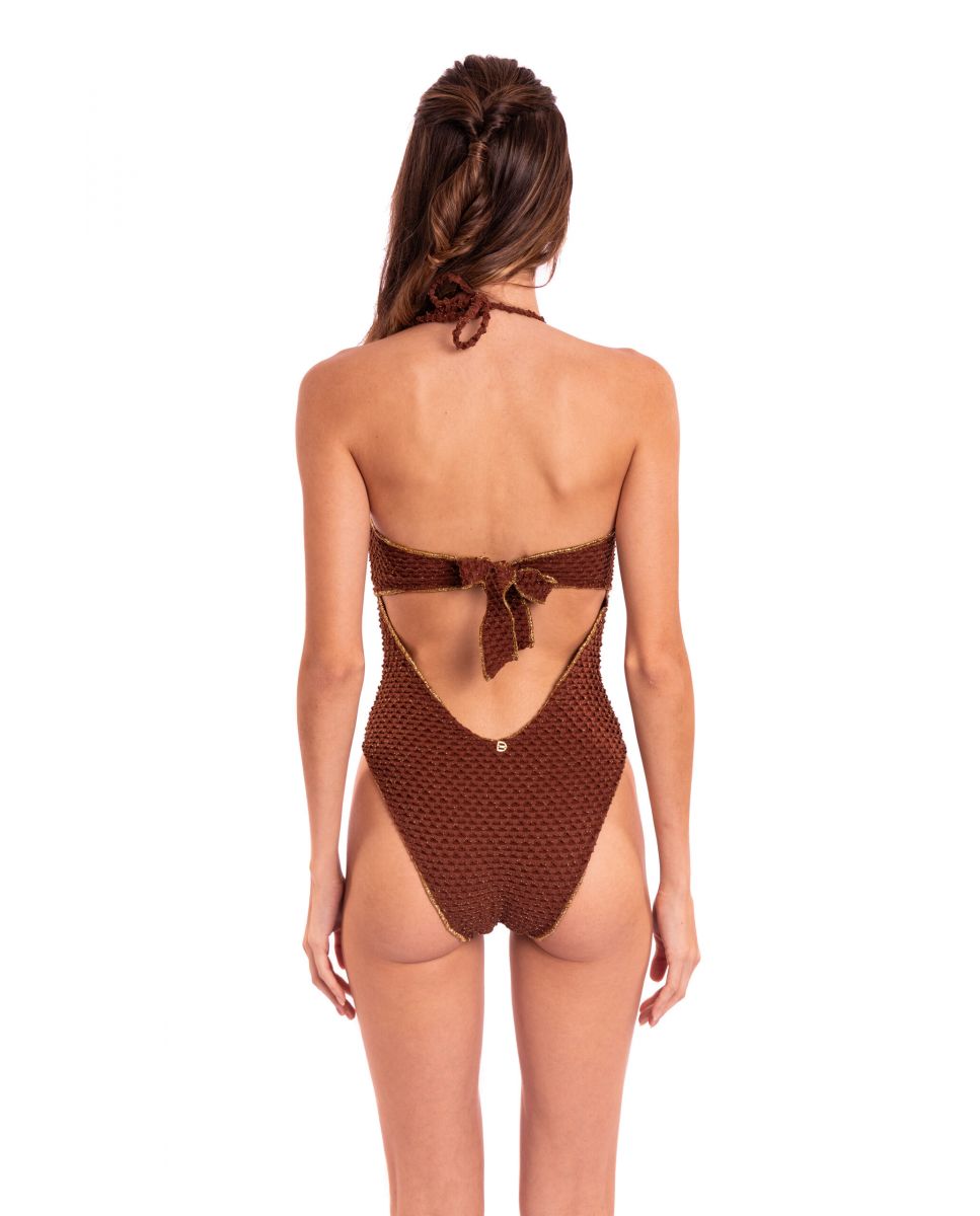 Fato de Banho Bandeau Liso com Forro Castanho-2