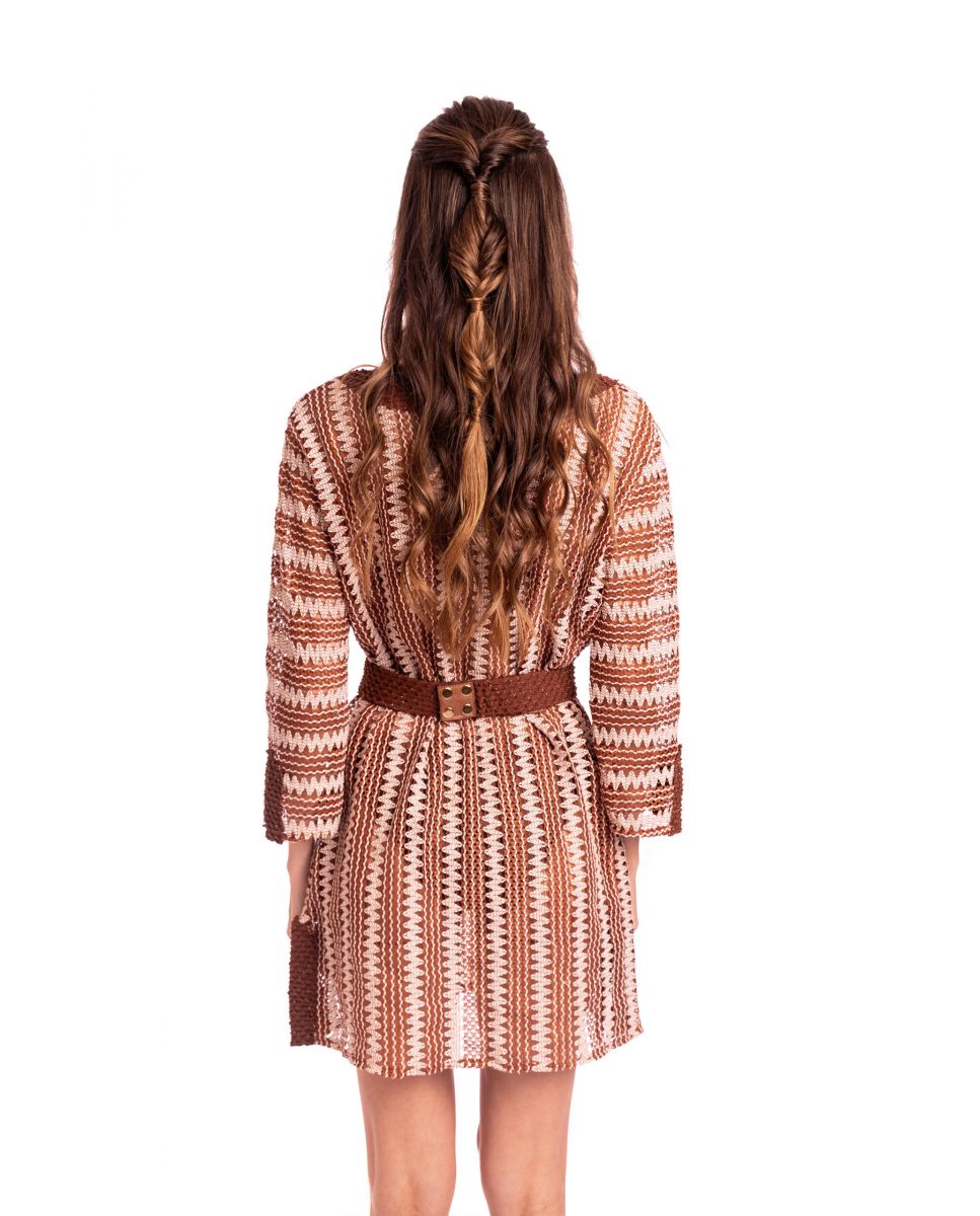 Vestido de Praia Mini Castanho / Branco gasto-2