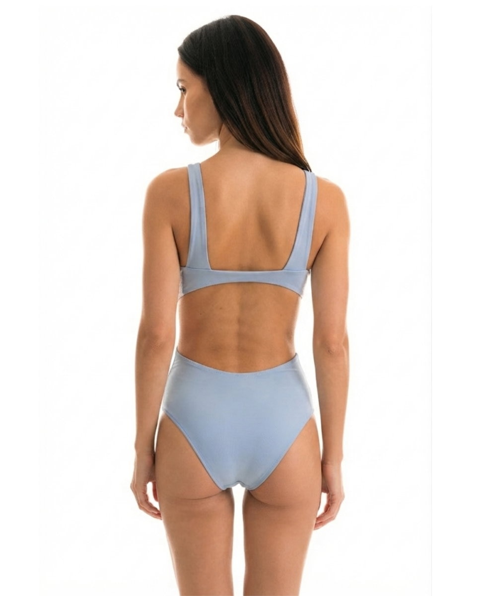 Fato de Banho Trikini Liso com Forro Azul-oceano-2