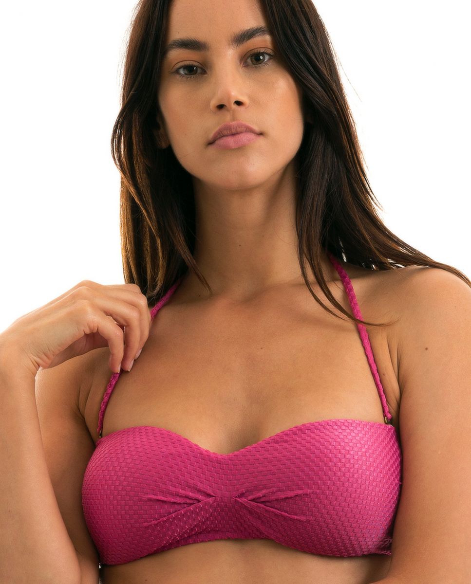 Top de Biquíni Bandeau Liso com Forro Rosa-pastilha-1