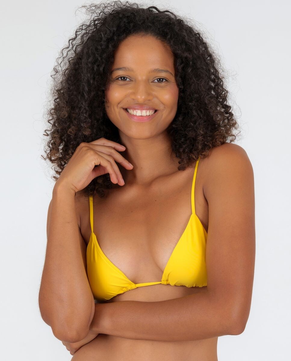 Top de Biquíni Triângulo Liso com Enchimento Amarelo-1