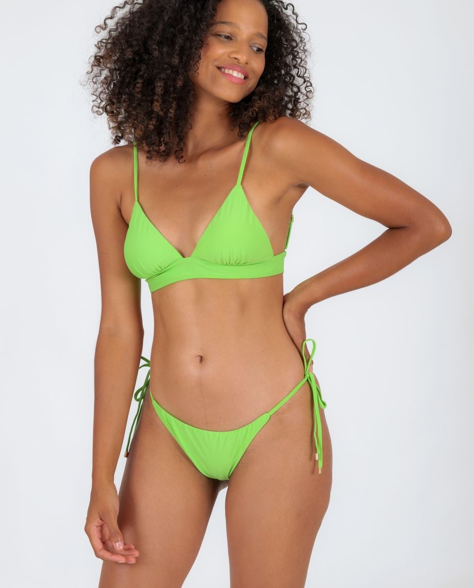 Top de Biquíni Triângulo Liso com Forro Verde-claro-2