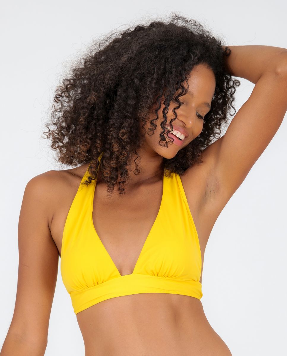 Top de Biquíni com Gola Halter Lisa e Forro Amarelo-flúor-1