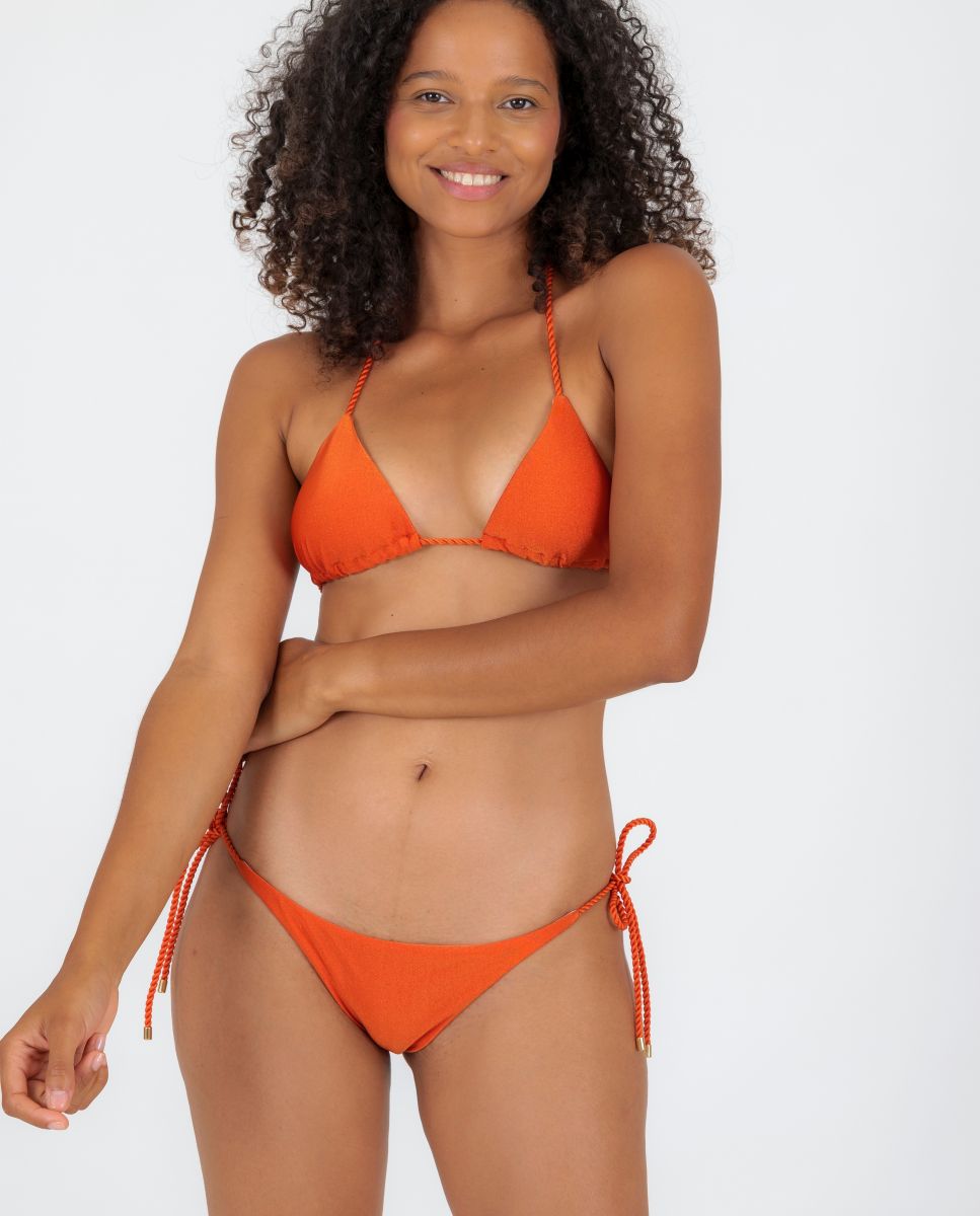 Cueca de Biquíni com Laço Lisa Castanho / Laranja-2
