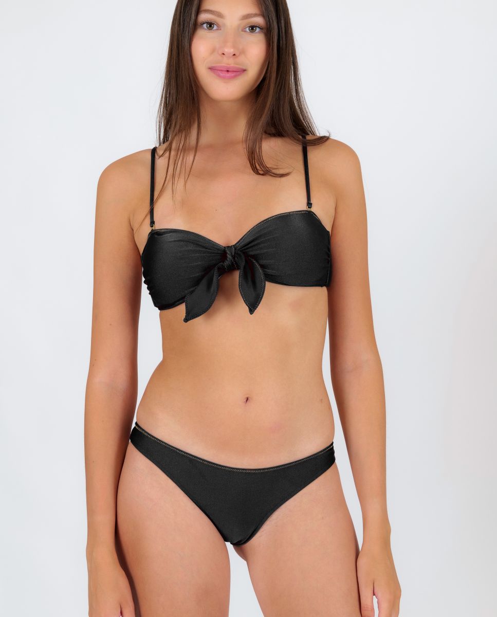 Top de Biquíni Bandeau Liso com Forro Preto brilhante-2