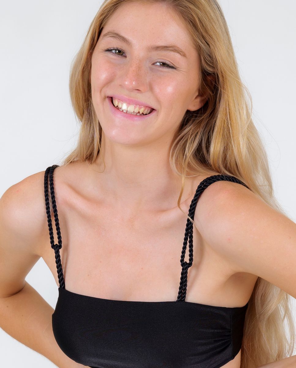 Top de Biquíni Bandeau Liso com Forro Preto brilhante-1