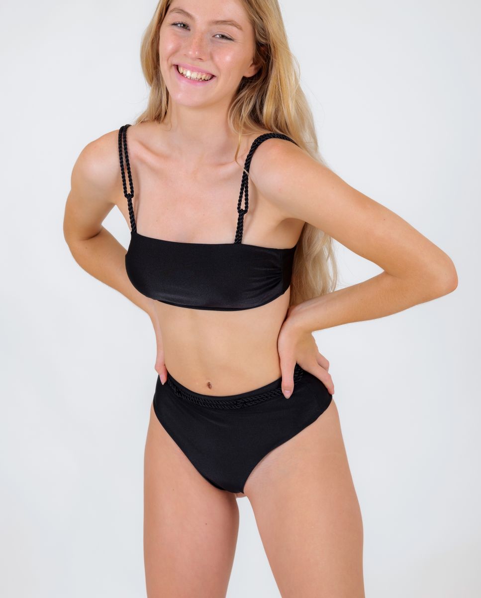 Top de Biquíni Bandeau Liso com Forro Preto brilhante-2