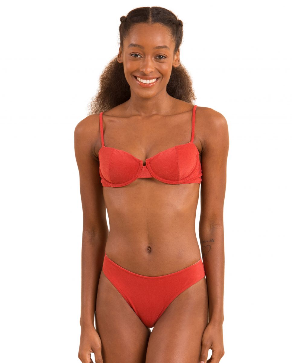 Top de Biquíni Balconette Liso com Forro Vermelho-2