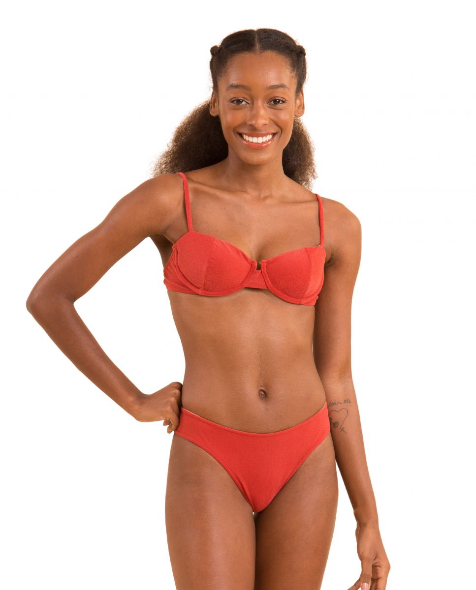 Top de Biquíni Balconette Liso com Forro Vermelho-4