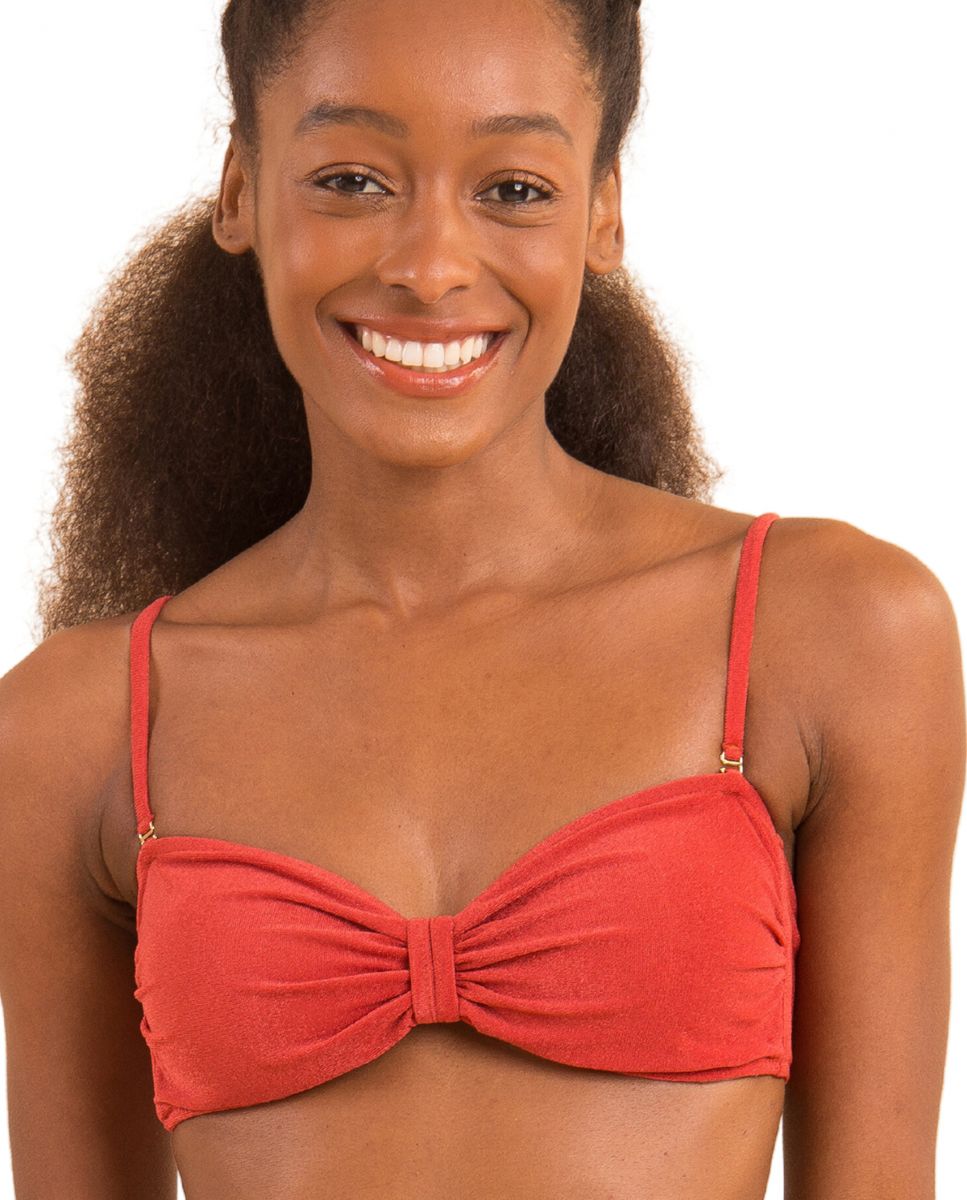 Top de Biquíni Bandeau Liso com Forro Vermelho-1