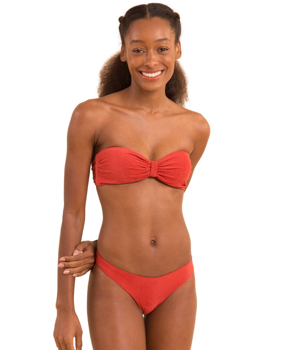 Top de Biquíni Bandeau Liso com Forro Vermelho-4