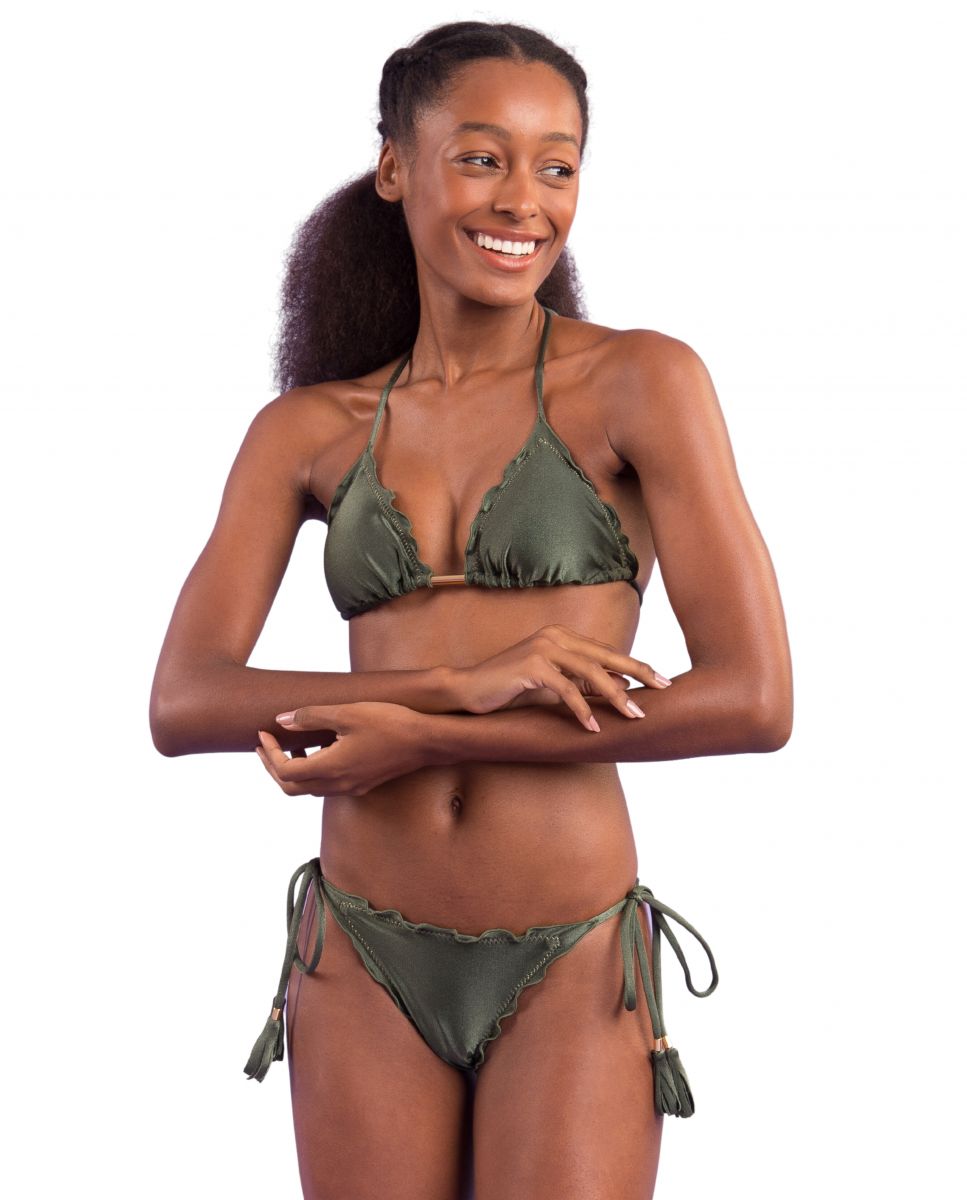 Cueca de Biquíni com Laço Lisa Verde-4