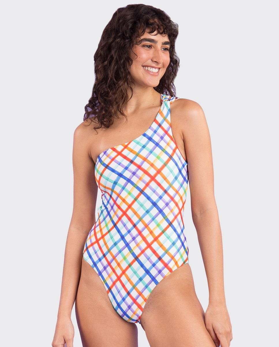 Fato de Banho Assimétrico Estampado Branco-marfim-4