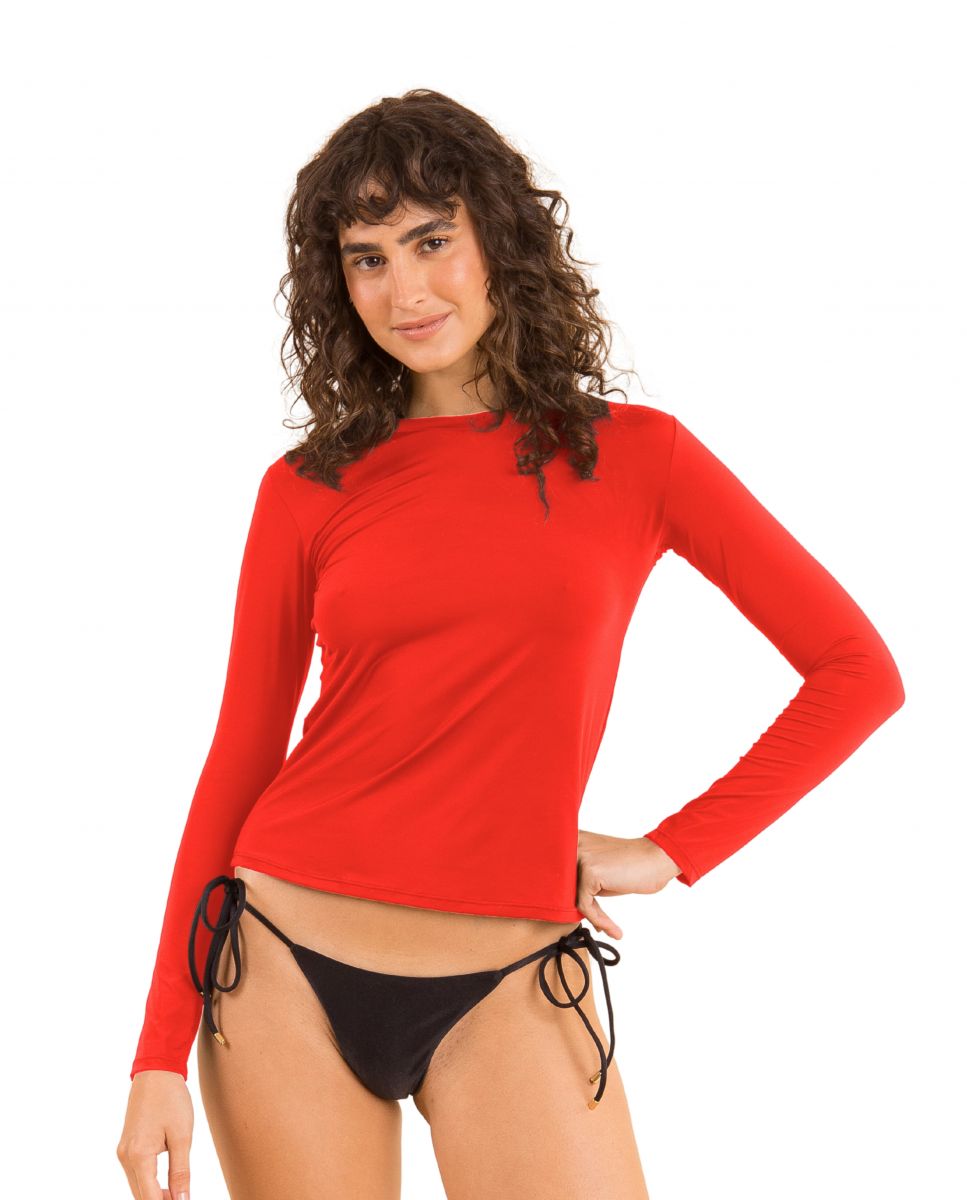 Top de Biquíni Desportivo Liso Vermelho-2