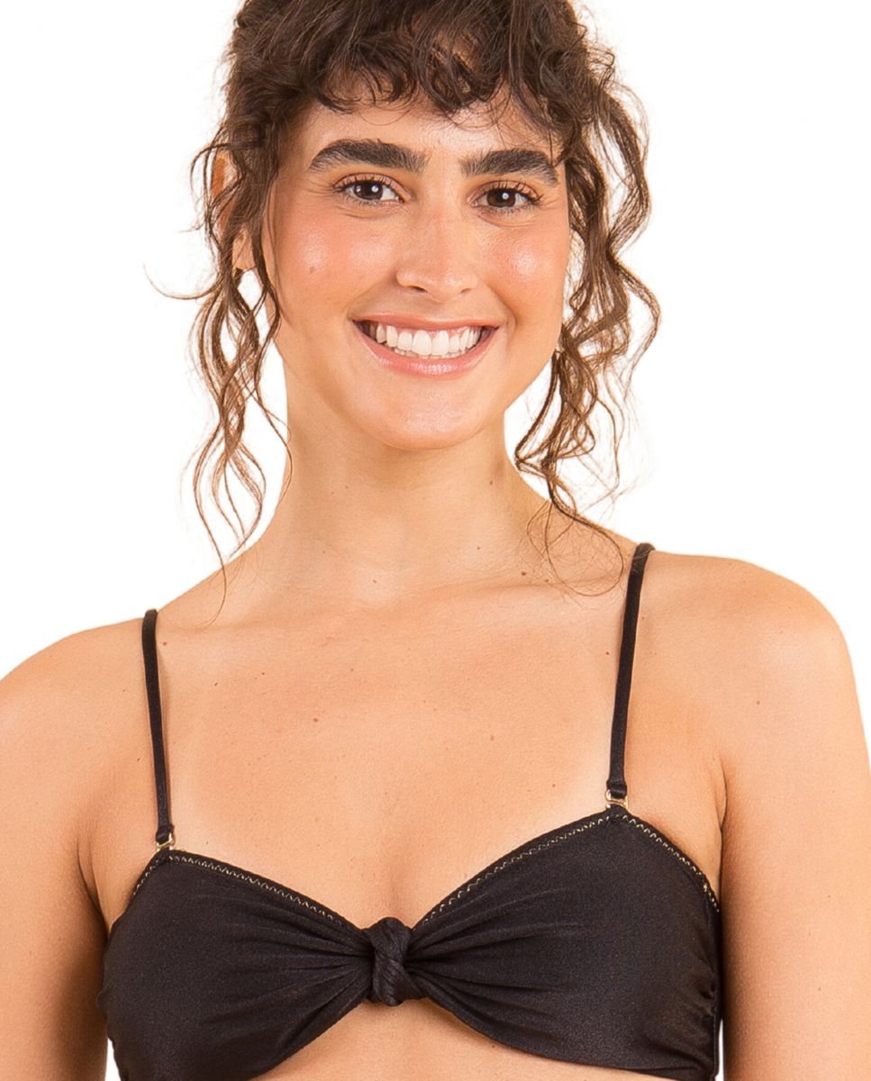 Top de Biquíni Bandeau Liso com Forro Preto-1