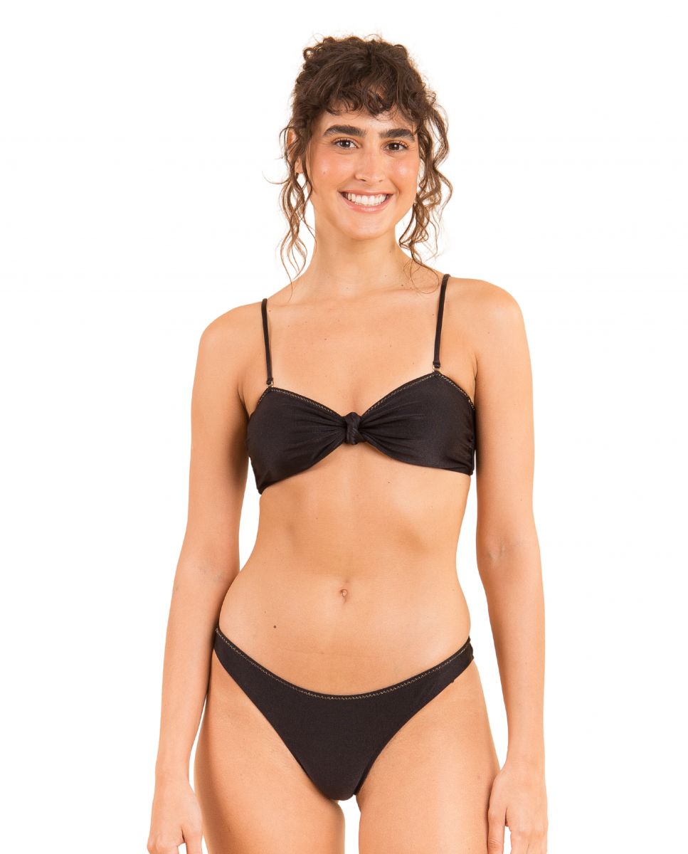 Top de Biquíni Bandeau Liso com Forro Preto-2