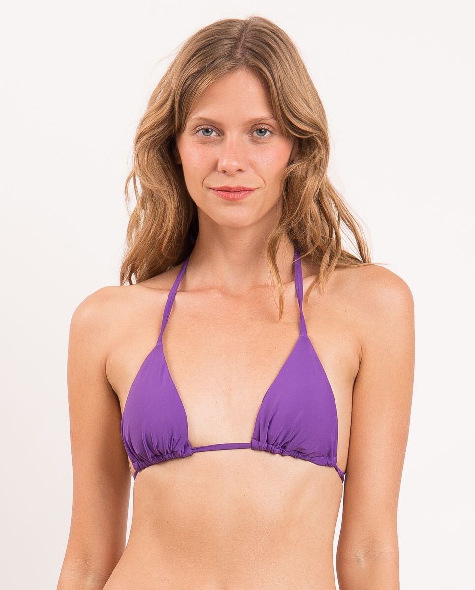 Top de Biquíni Triângulo Liso com Enchimento Roxo-1
