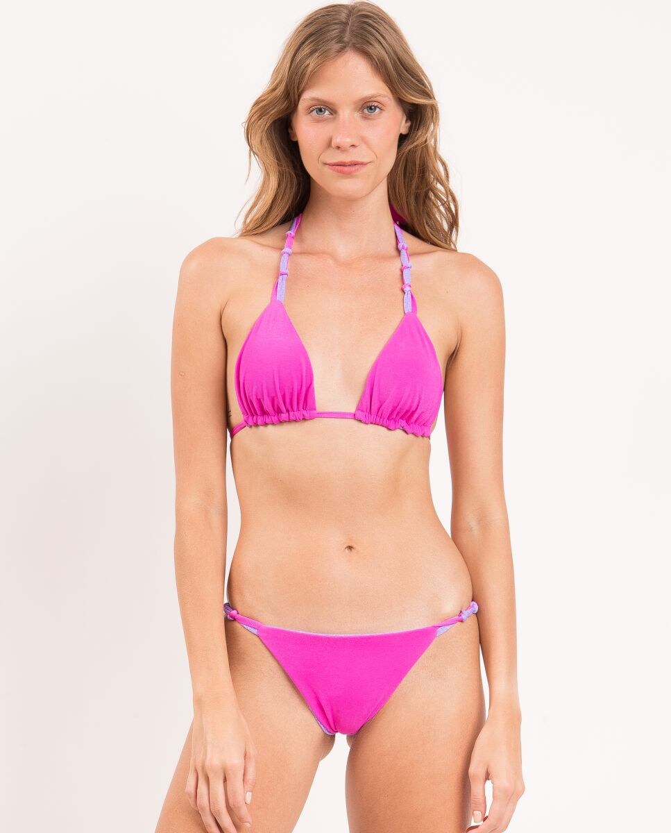 Top de Biquíni Triângulo Liso com Enchimento Rosa-2