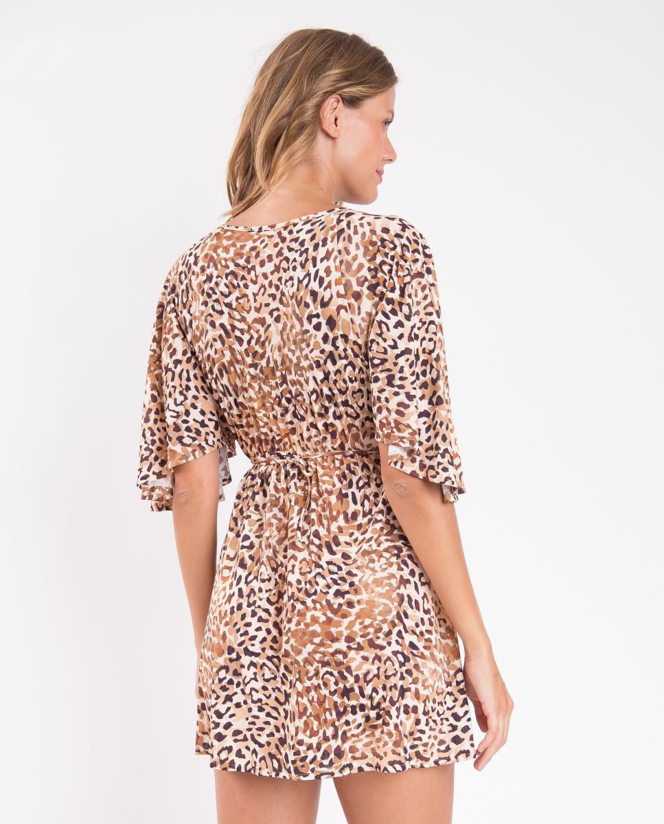 Vestido de Praia Curto Animal Print Castanho-claro-2
