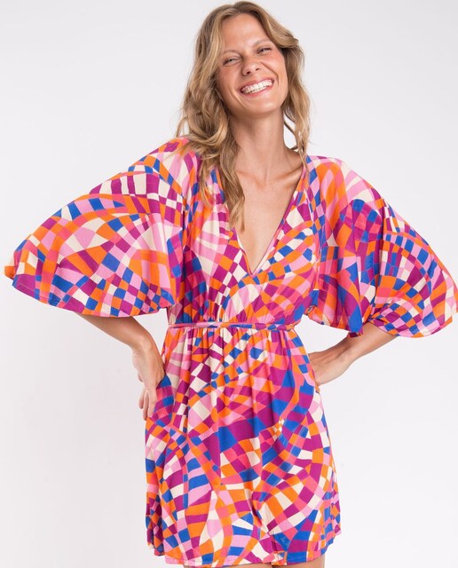 Imagem 0 de Vestido de Praia Curto com Estampado Geométrico