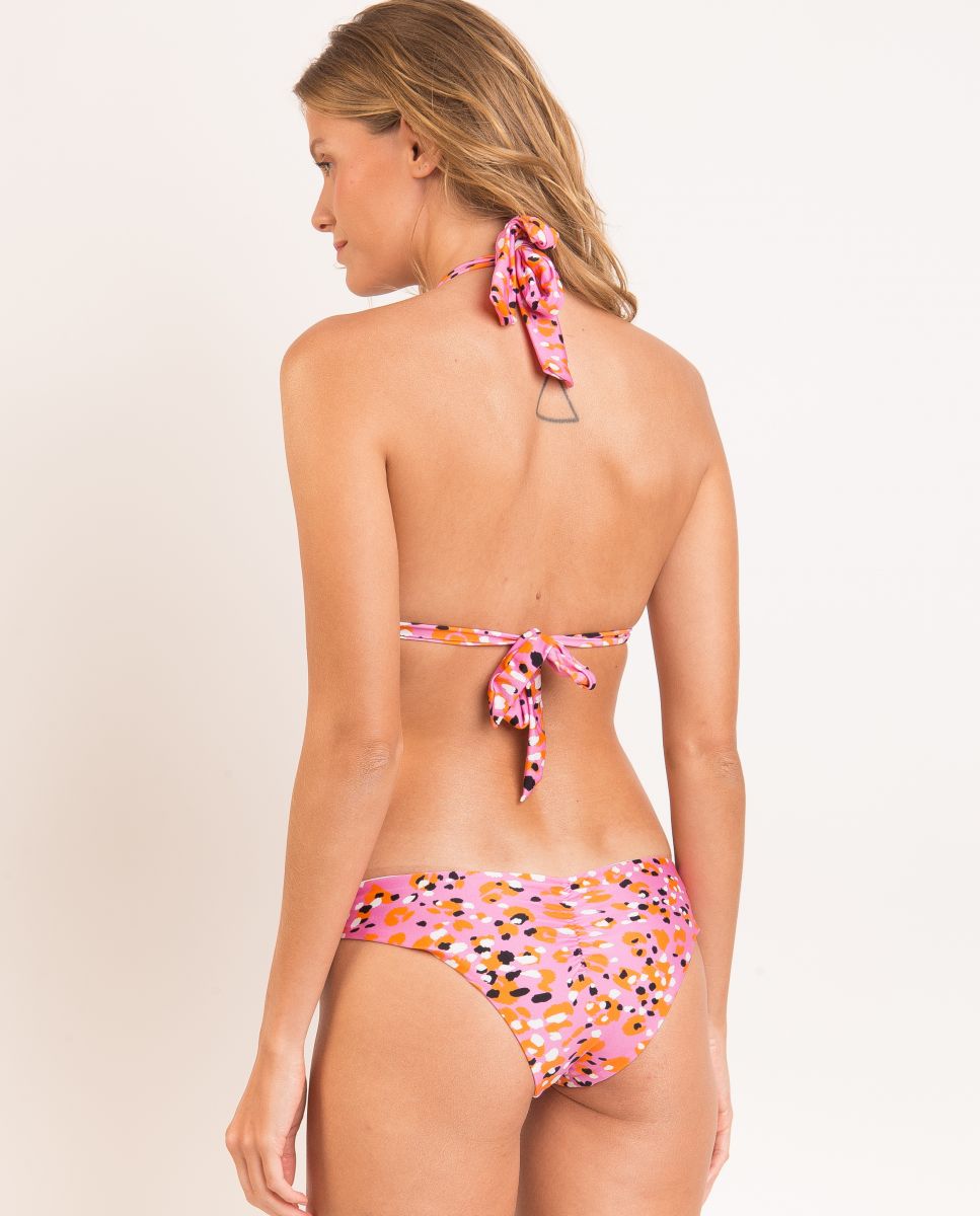 Top de Biquíni Gola Halter Estampado com Forro Rosa / Preto-3