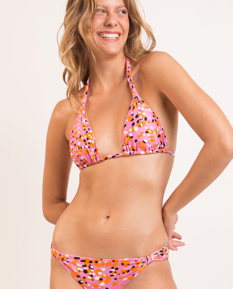 Top de Biquíni Gola Halter Estampado com Forro Rosa / Preto-4