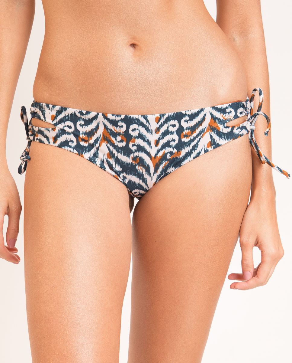 Cueca de Biquíni com Laço Estampada Azul-marinho / Laranja-1