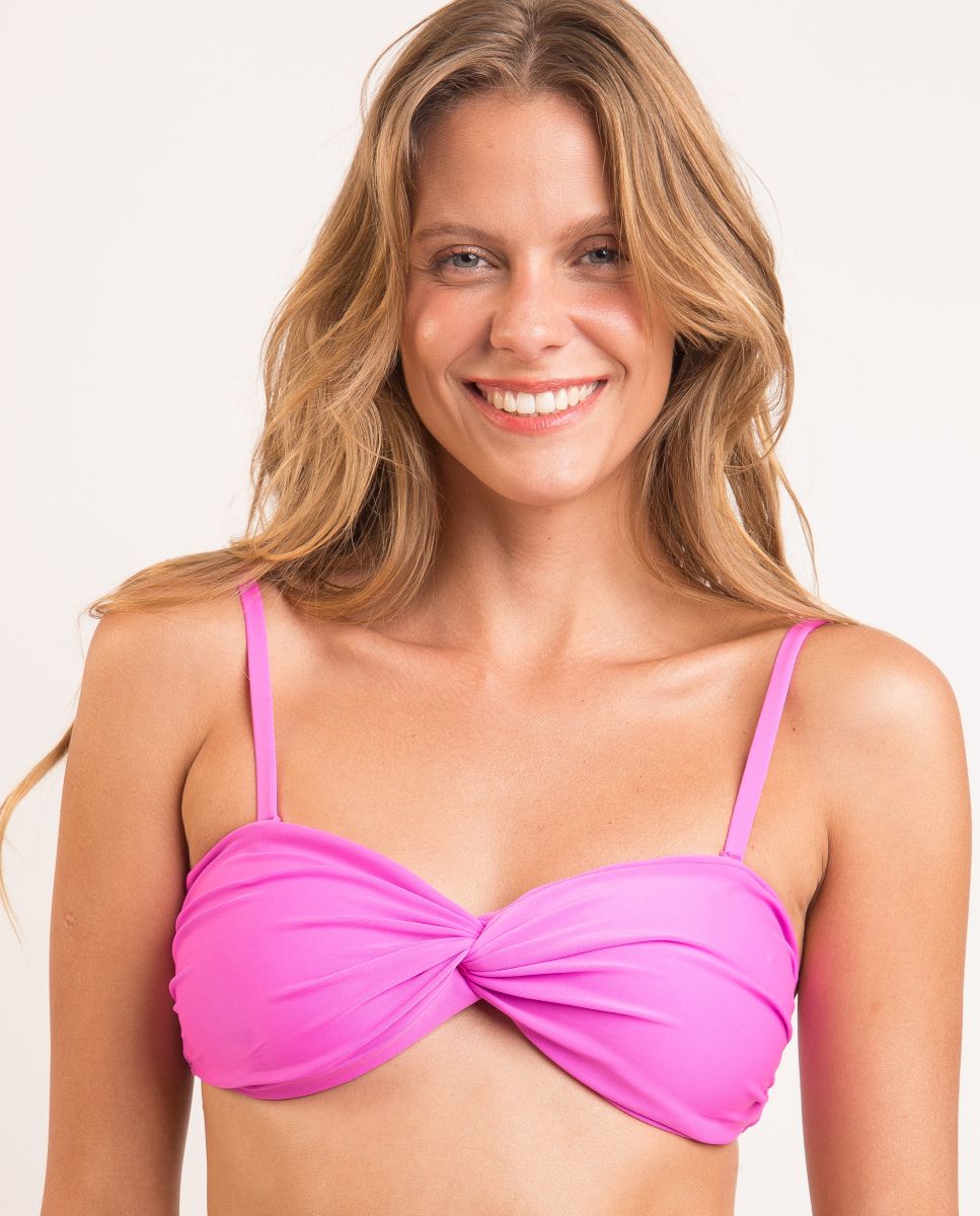 Top de Biquíni Bandeau Liso com Forro Rosa-pastilha-1