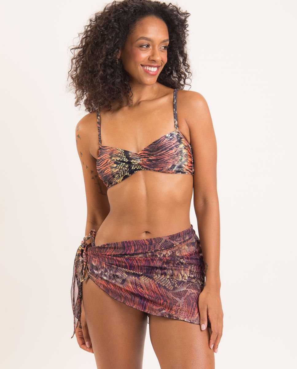 Saia de Praia Curta Estampada Preto / Laranja-2