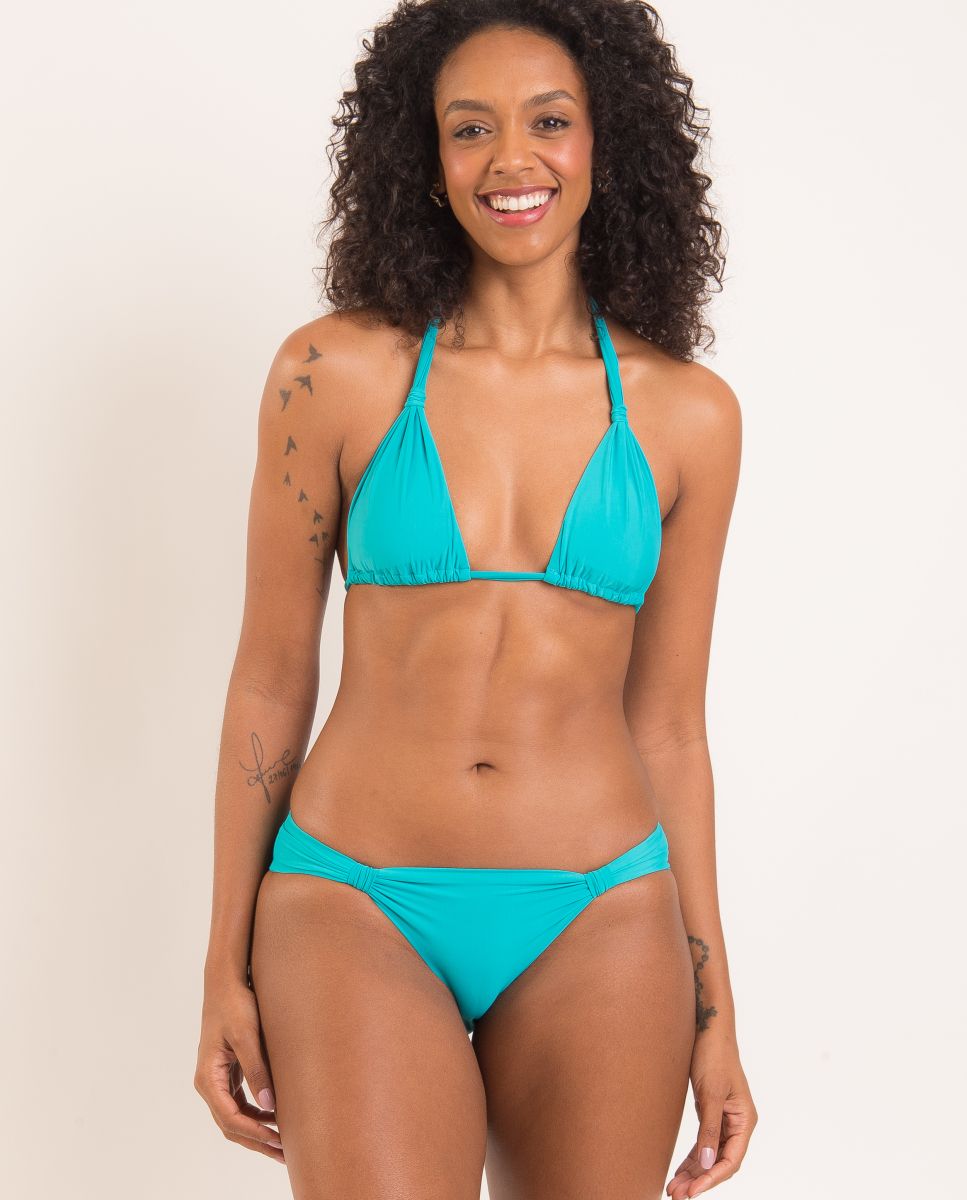 Top de Biquíni com Gola Halter Lisa e Forro Azul-turquesa-2