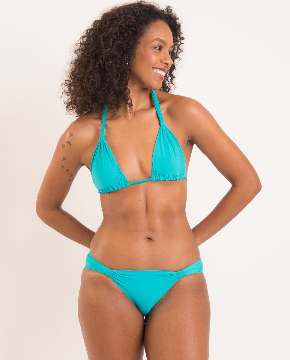 Top de Biquíni com Gola Halter Lisa e Forro Azul-turquesa-4