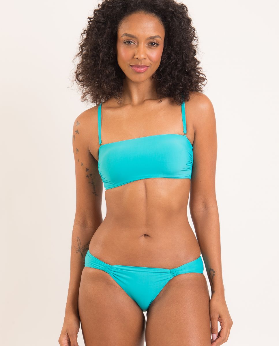 Top de Biquíni Bandeau Liso com Forro Turquesa-2