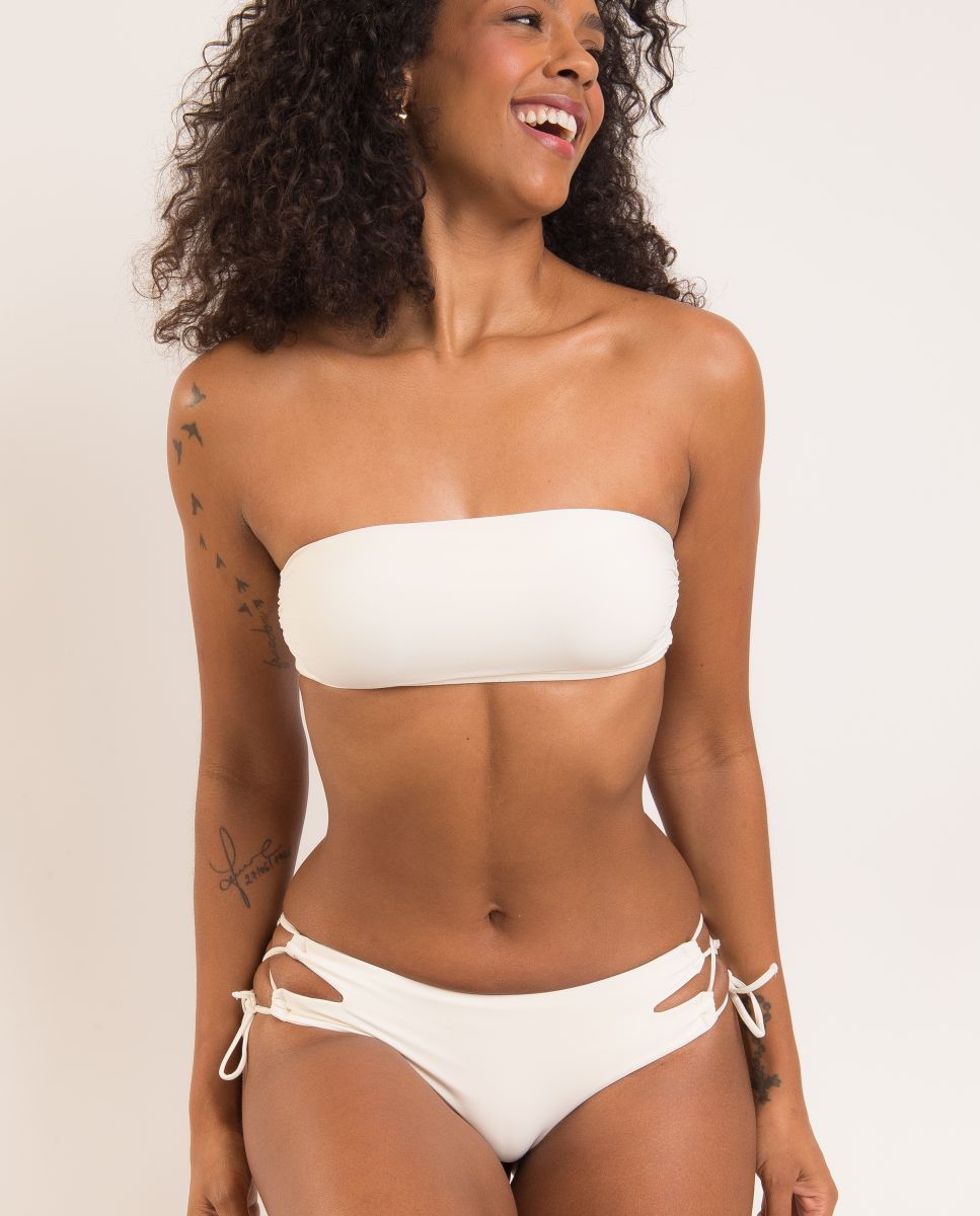 Top de Biquíni Bandeau Liso com Forro Branco-marfim-2