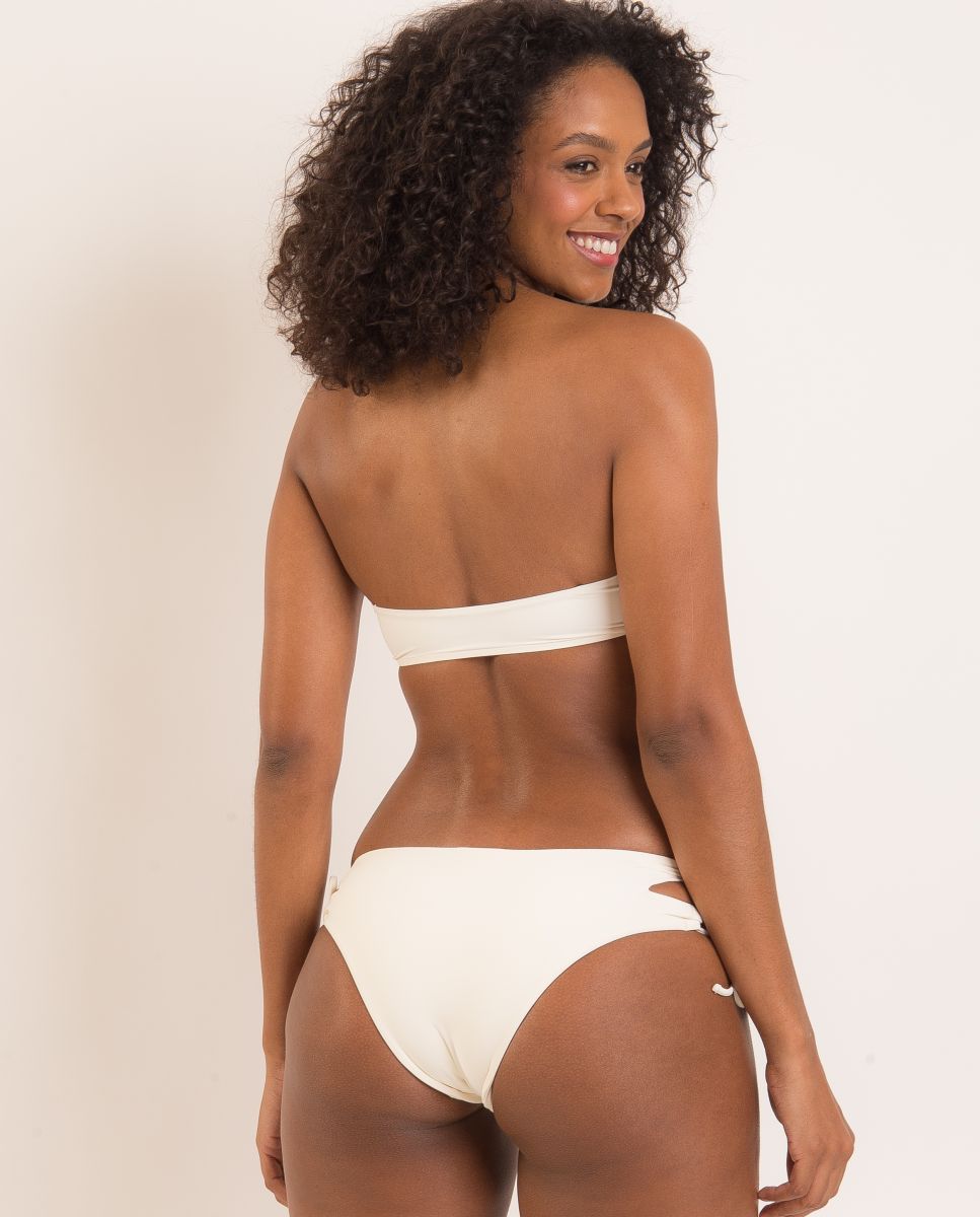 Top de Biquíni Bandeau Liso com Forro Branco-marfim-3