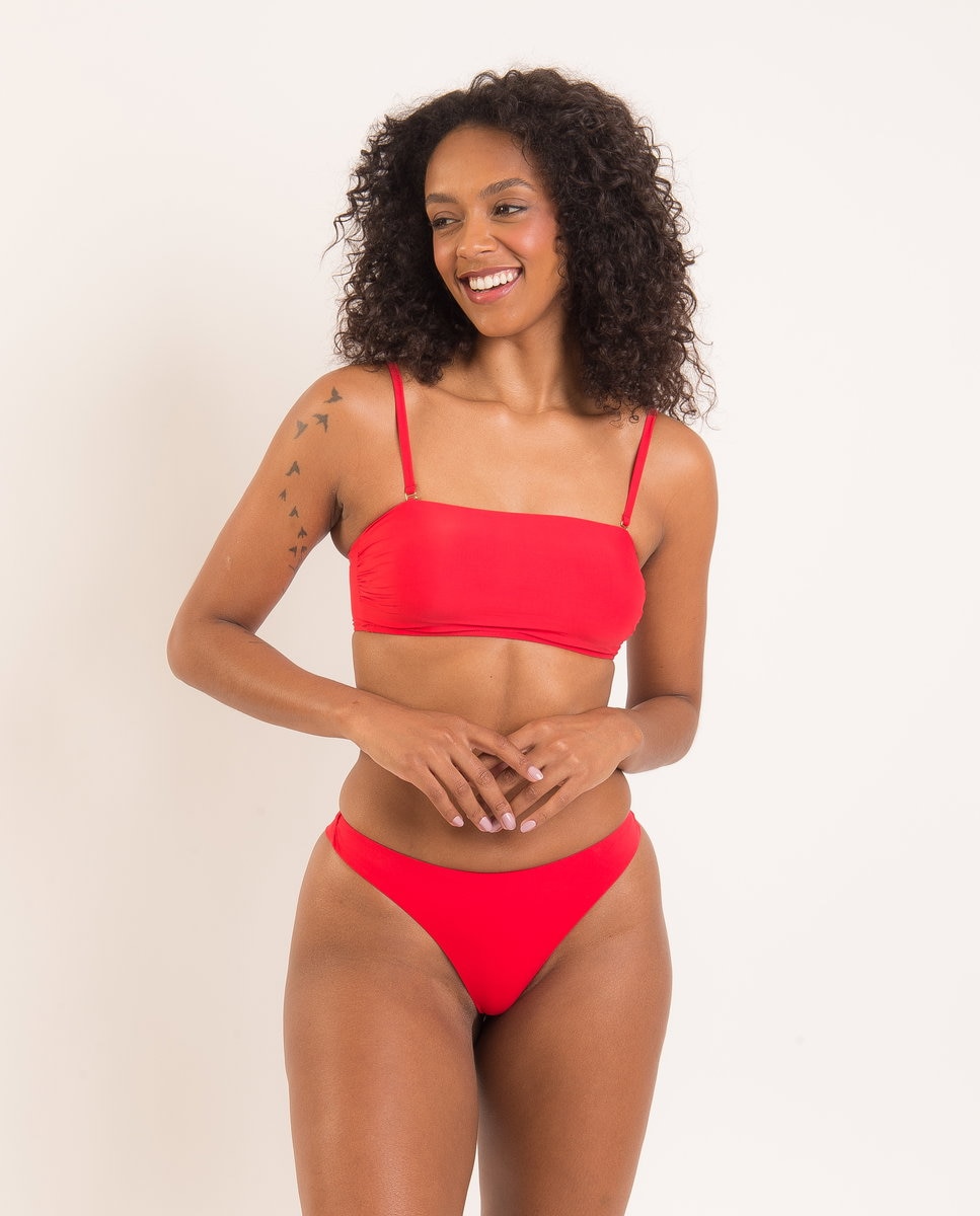 Biquíni Completo com Soutien Bandeau e Cueca Tanga Vermelho-3