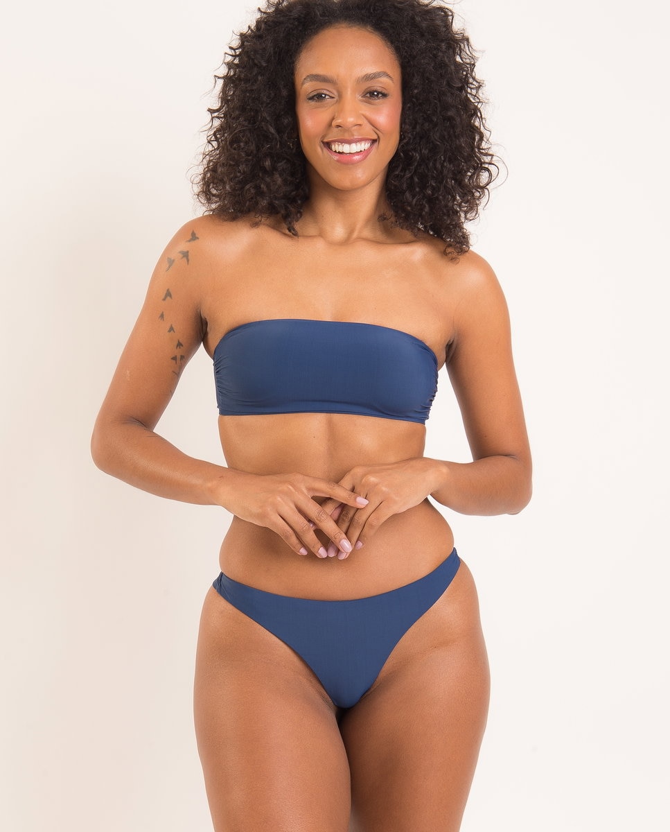 Biquíni Completo com Soutien Bandeau e Cueca Tanga Azul-marinho-3