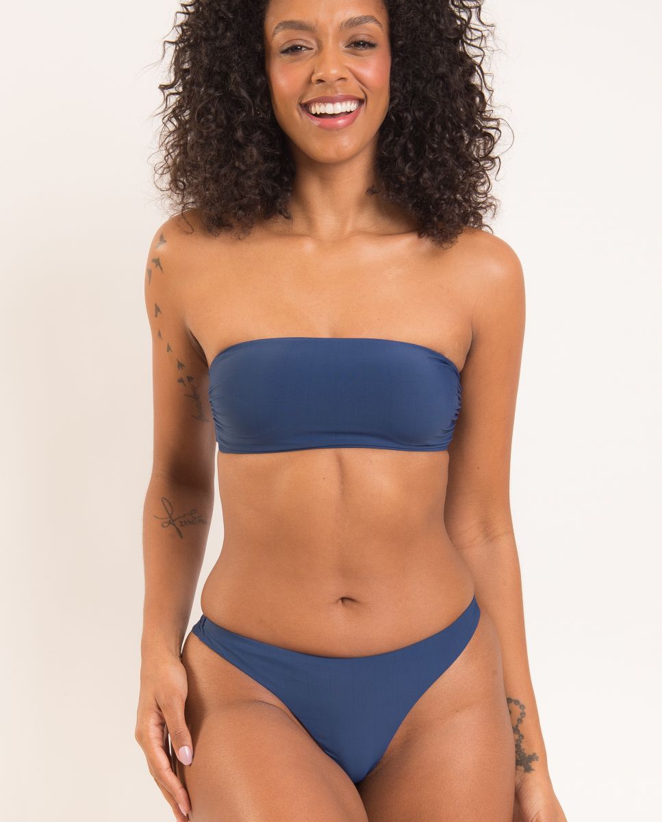 Cueca de Biquíni Brasileira Lisa Azul-escuro-4