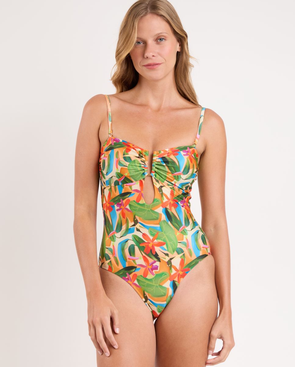 Fato de Banho Bandeau Estampado com Forro Multicolor-1