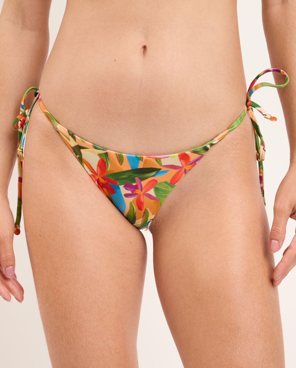 Cueca de Biquíni com Laço Estampada Laranja-1