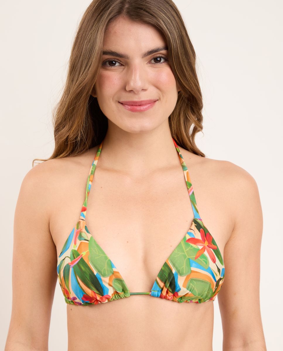 Top de Biquíni Triângulo Estampado com Forro Verde-1