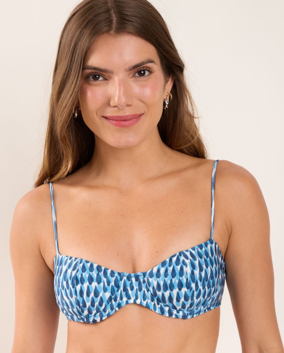 Top de Biquíni Balconette Estampado com Forro Azul / Branco-1