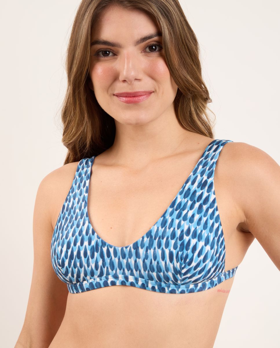 Top de Biquíni Desportivo Estampado com Forro Azul-1