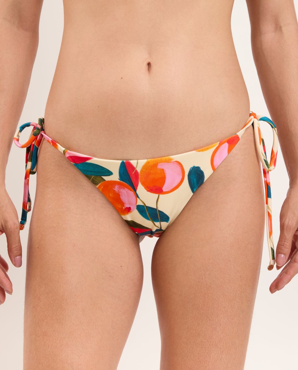 Cueca de Biquíni com Laço Estampada Creme-1