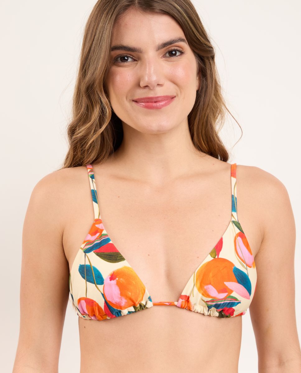 Top de Biquíni Triângulo Estampado com Forro Amarelo-1
