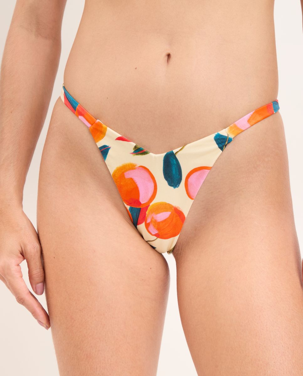 Cueca de Biquíni Brasileira Estampada Bege/Rosa-1
