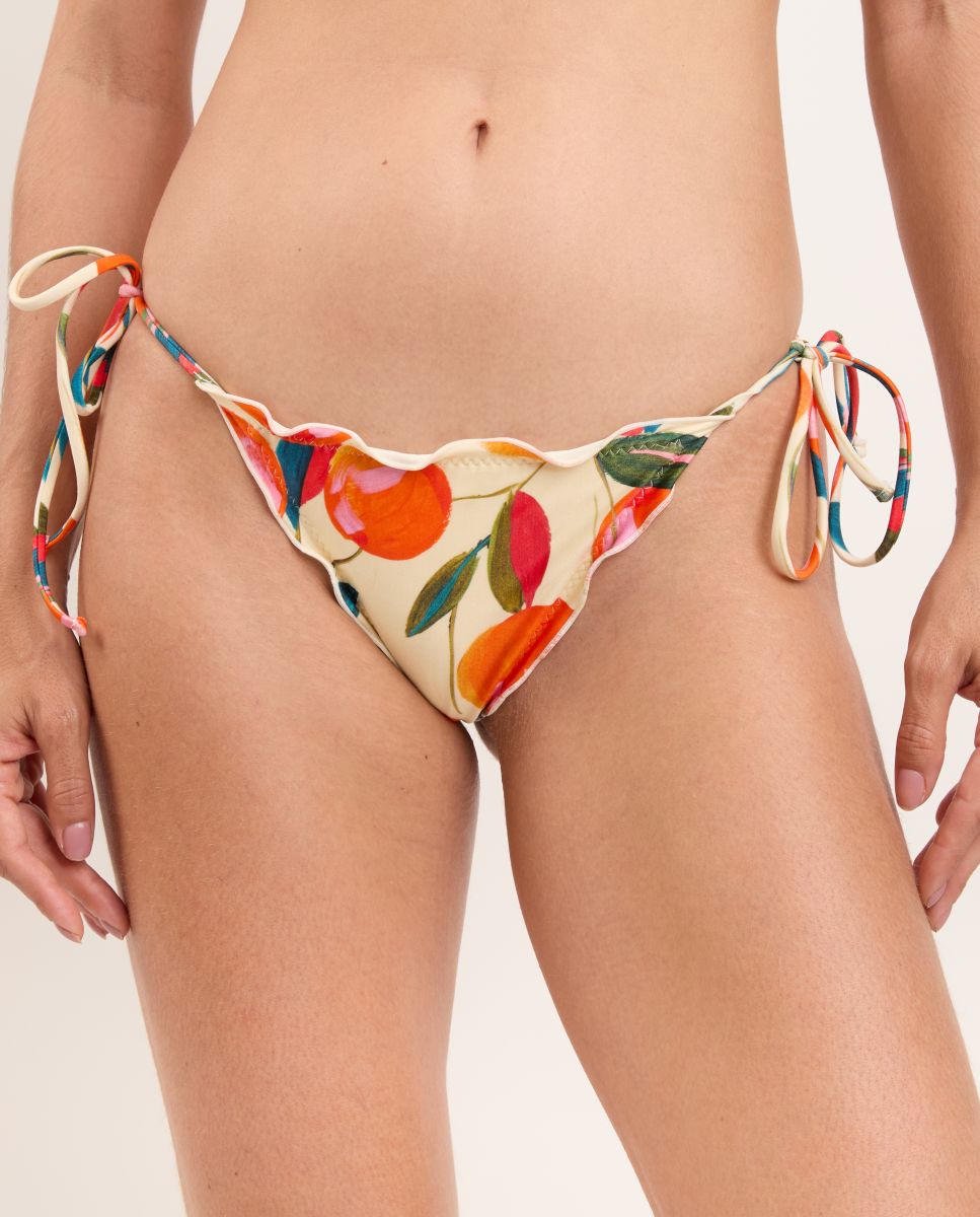 Cueca de Biquíni com Laço Estampada Bege/Rosa-1