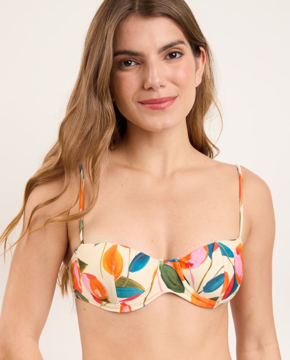 Top de Biquíni Balconette Estampado com Forro Laranja-1