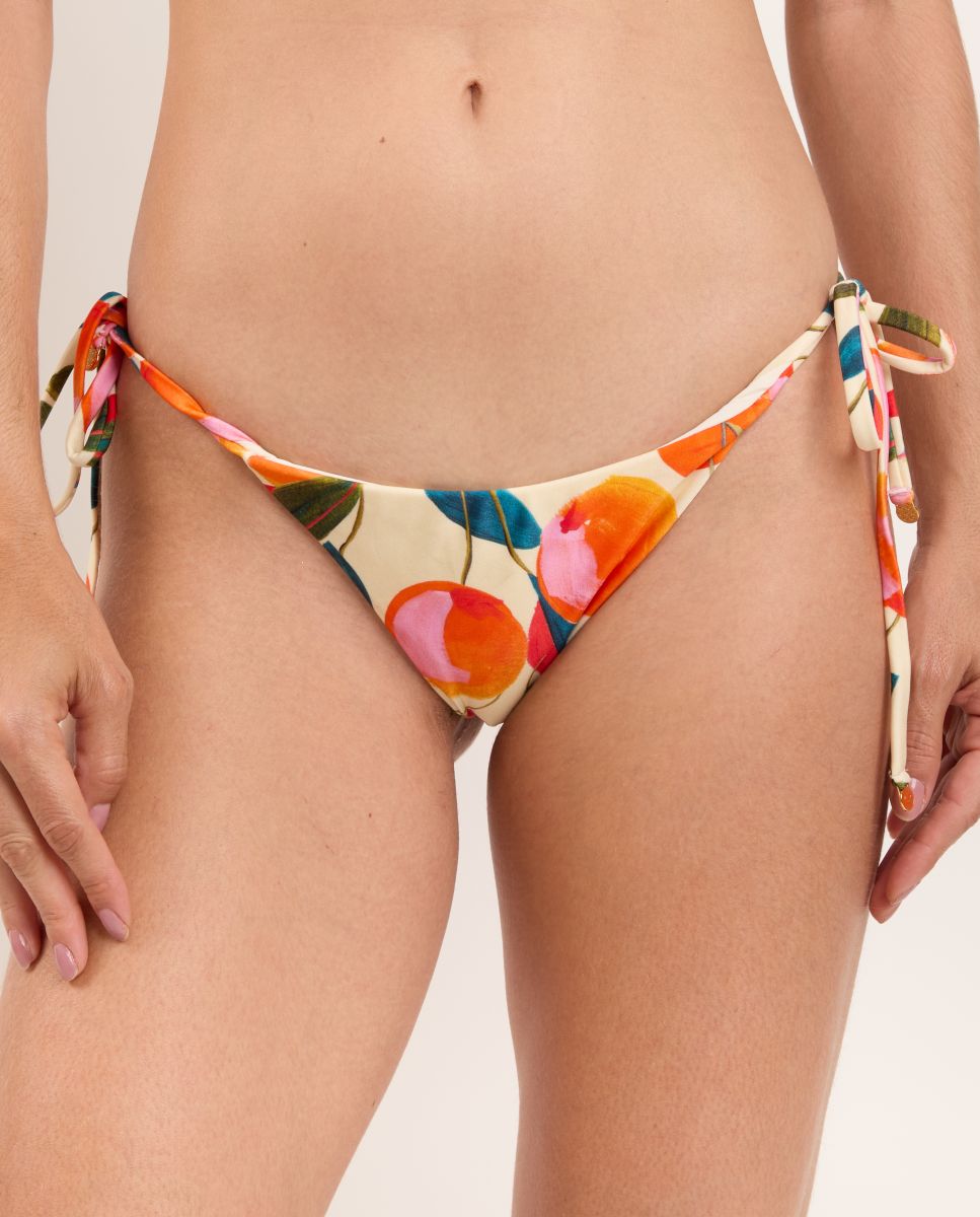 Cueca de Biquíni com Laço Estampada Bege-1